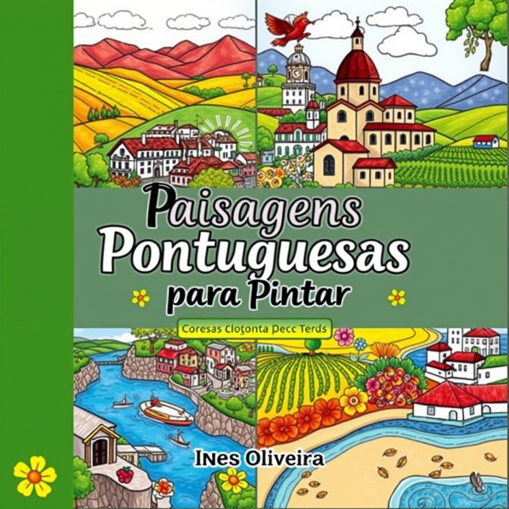 An eye-catching eBook cover for 'Paisagens Portuguesas para Pintar: Cores da Nossa Terra' by Ines Oliveira