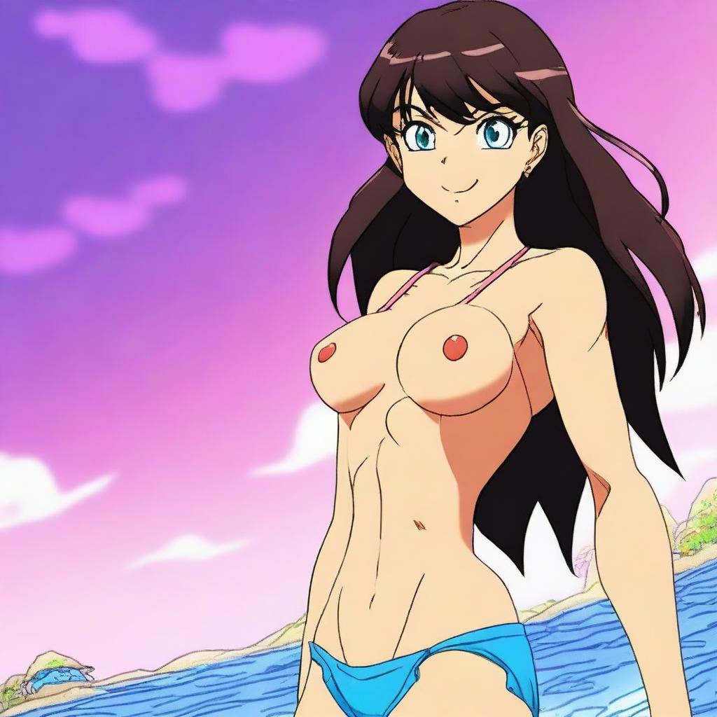 A high-quality digital art image of Ran Mouri from Detective Conan in a bikini