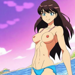 A high-quality digital art image of Ran Mouri from Detective Conan in a bikini