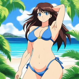 A high-quality digital art image of Ran Mouri from Detective Conan in a bikini