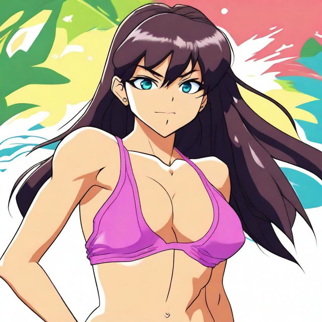 A high-quality digital art image of Ran Mouri from Detective Conan in a bikini