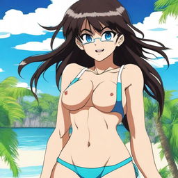 A high-quality digital art image of Ran Mouri from Detective Conan in a bikini