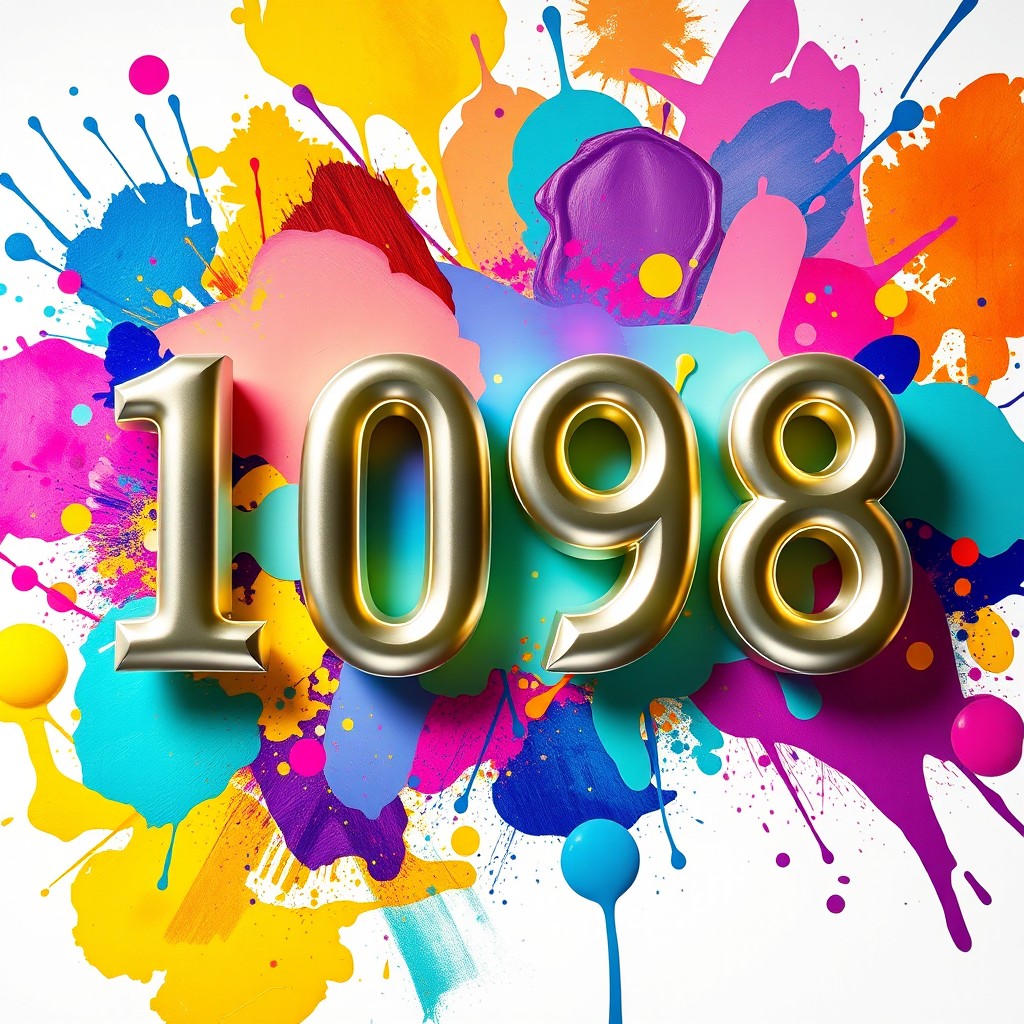 An artistic representation of the number 1098, beautifully integrated into a vibrant and dynamic background