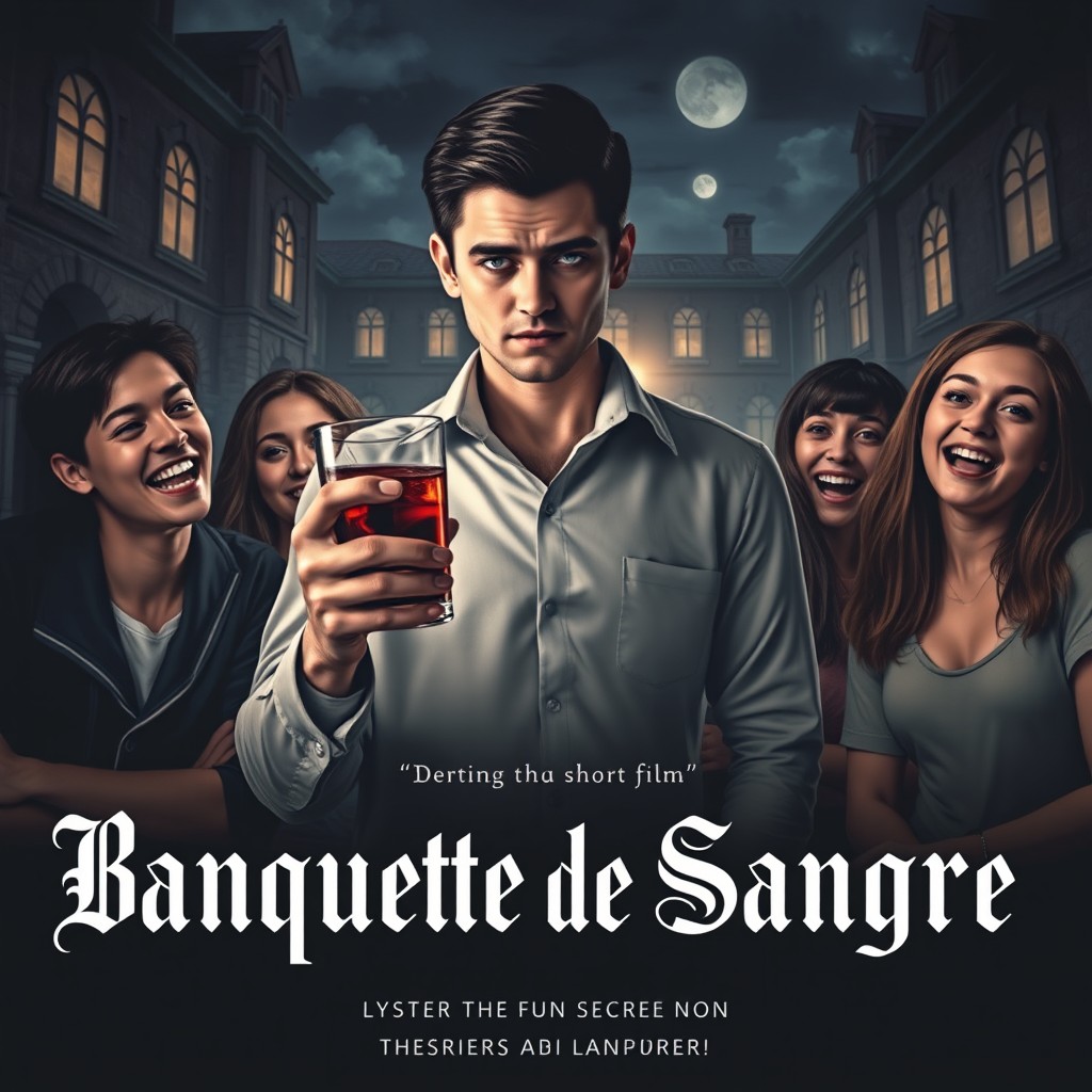 A movie poster for a short film featuring a mysterious university student who is secretly a vampire
