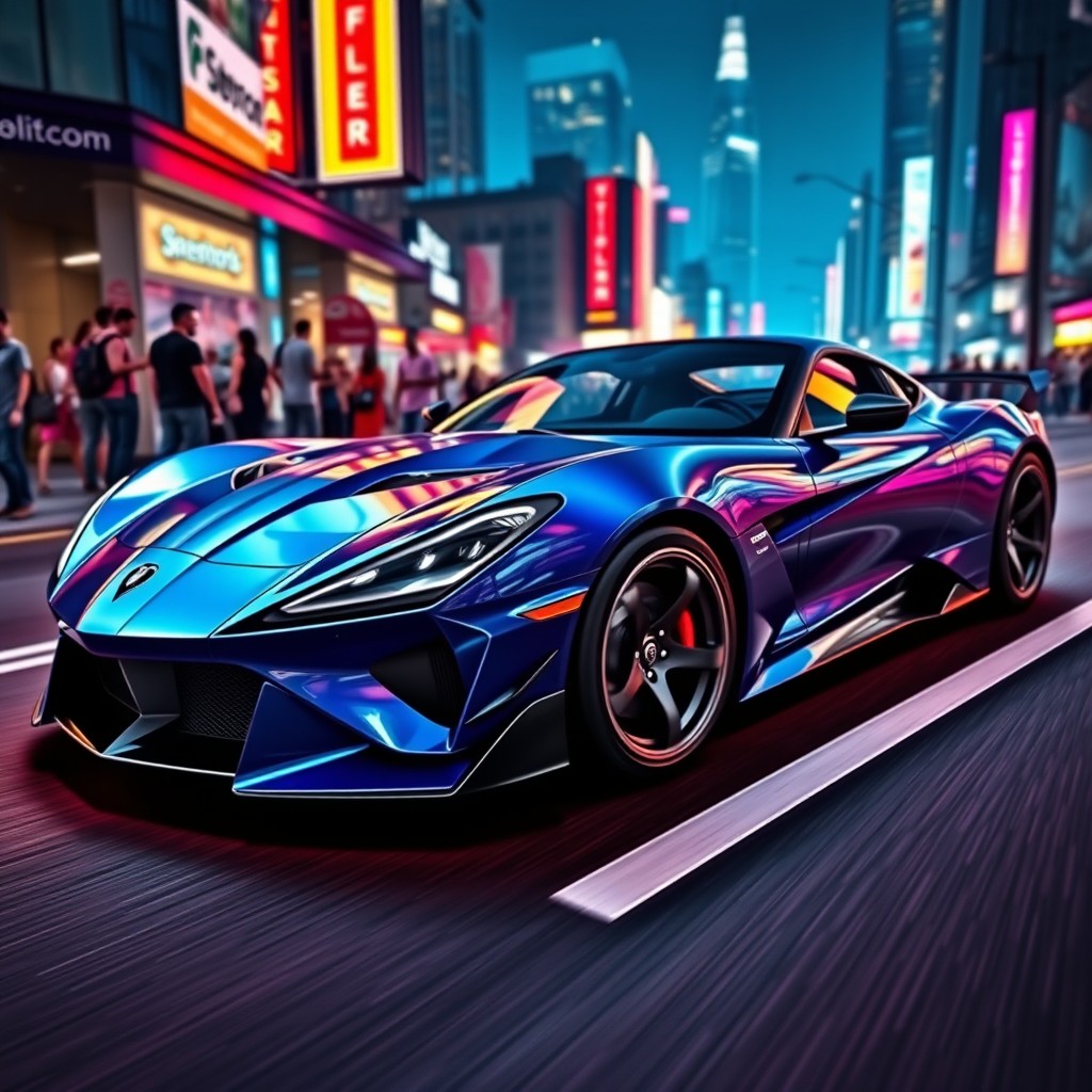 A sleek and aggressive sports car inspired by the GTA Online Declasse Vigero VL1, showcasing sharp angles and an aerodynamic design