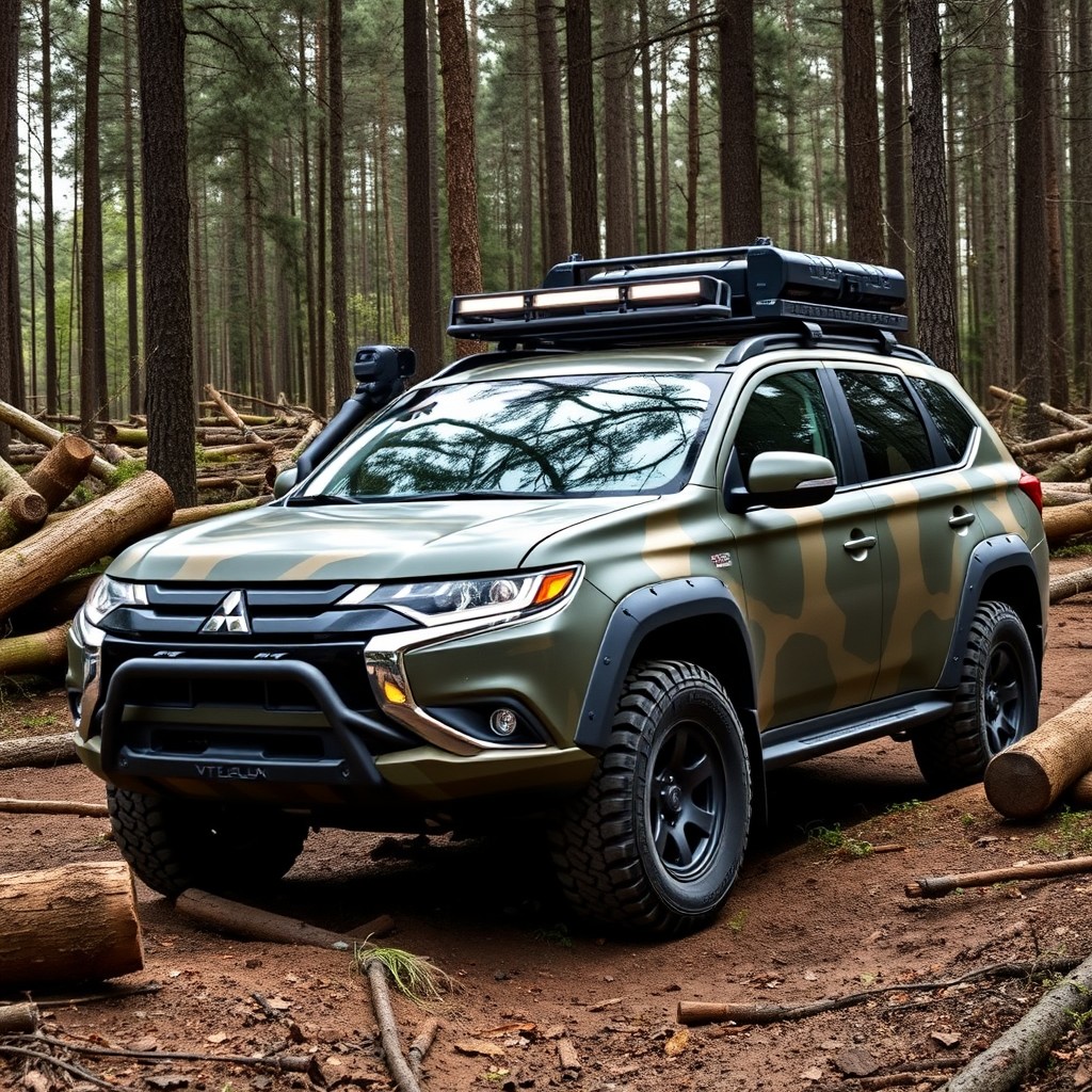 A Mitsubishi Outlander 3 in the Exploration Off-Road Military version, resembling the tactical design of the VT4