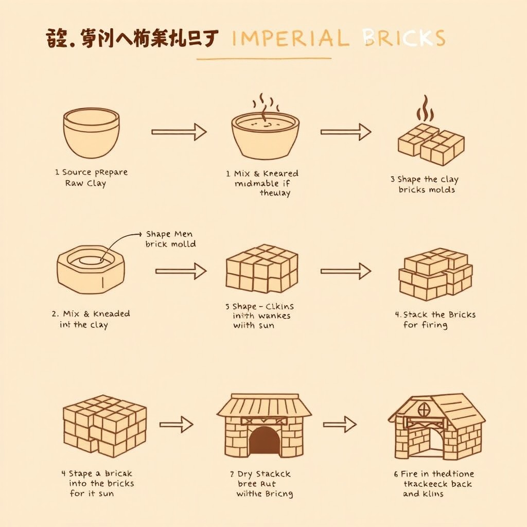 A comprehensive schematic illustration of the construction stages involved in producing handmade imperial bricks