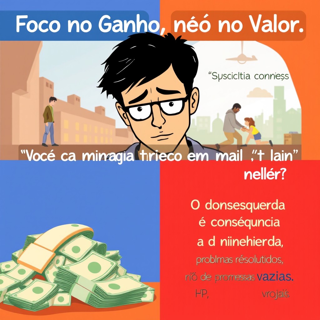An illustrative image highlighting the concept of 'Foco no Ganho, não no Valor'
