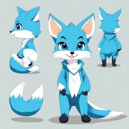 A cute blue fox with a mischievous look styled in anime version.