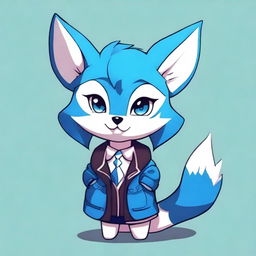 A cute blue fox with a mischievous look styled in anime version.