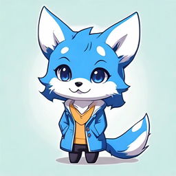 A cute blue fox with a mischievous look styled in anime version.