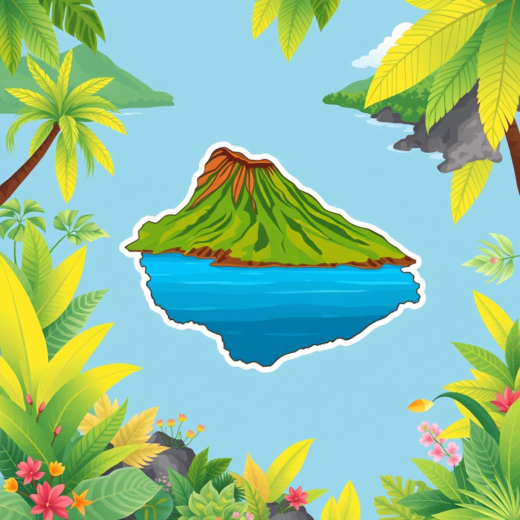 A detailed outline illustration of La Réunion Island, capturing its unique volcanic shape and geographical features