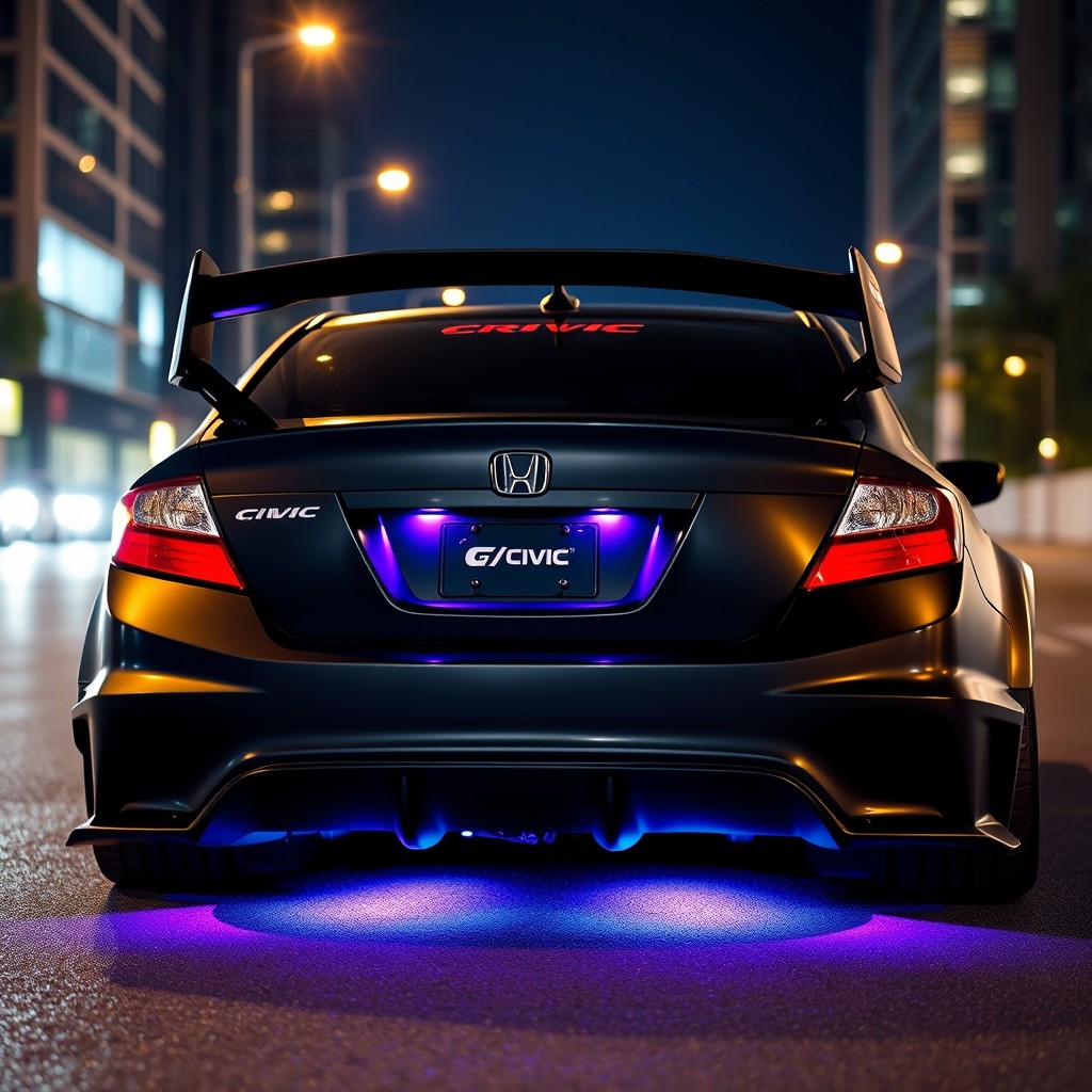 A sleek black matte 2010 Honda Civic with an eye-catching design