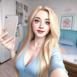 This is a high-quality digital art of an attractive girl with long, blonde hair, pale skin, and blue eyes