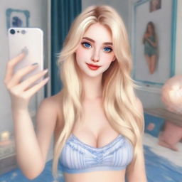 This is a high-quality digital art of an attractive girl with long, blonde hair, pale skin, and blue eyes