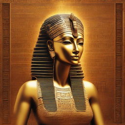 The Egyptian solar goddess from the Ennead pantheon, Ra, radiantly emanating golden light against a backdrop of ancient hieroglyphs.