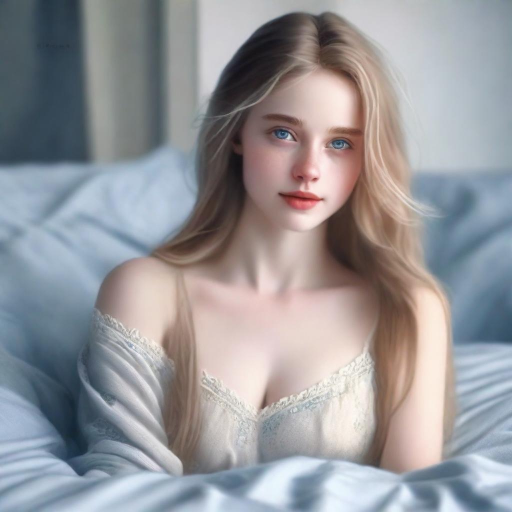 A high-resolution digital art piece showcasing a stunning girl with long hair, pale skin, and blue eyes