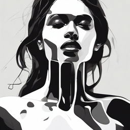 An edgy digital art piece depicting an Indian woman with a thick white liquid poured on her mouth, neck, and black bikini