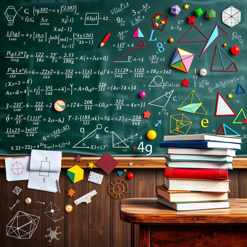 A collage of mathematical symbols and concepts including equations, graphs, geometric shapes, and formulas, representing the beauty and complexity of mathematics