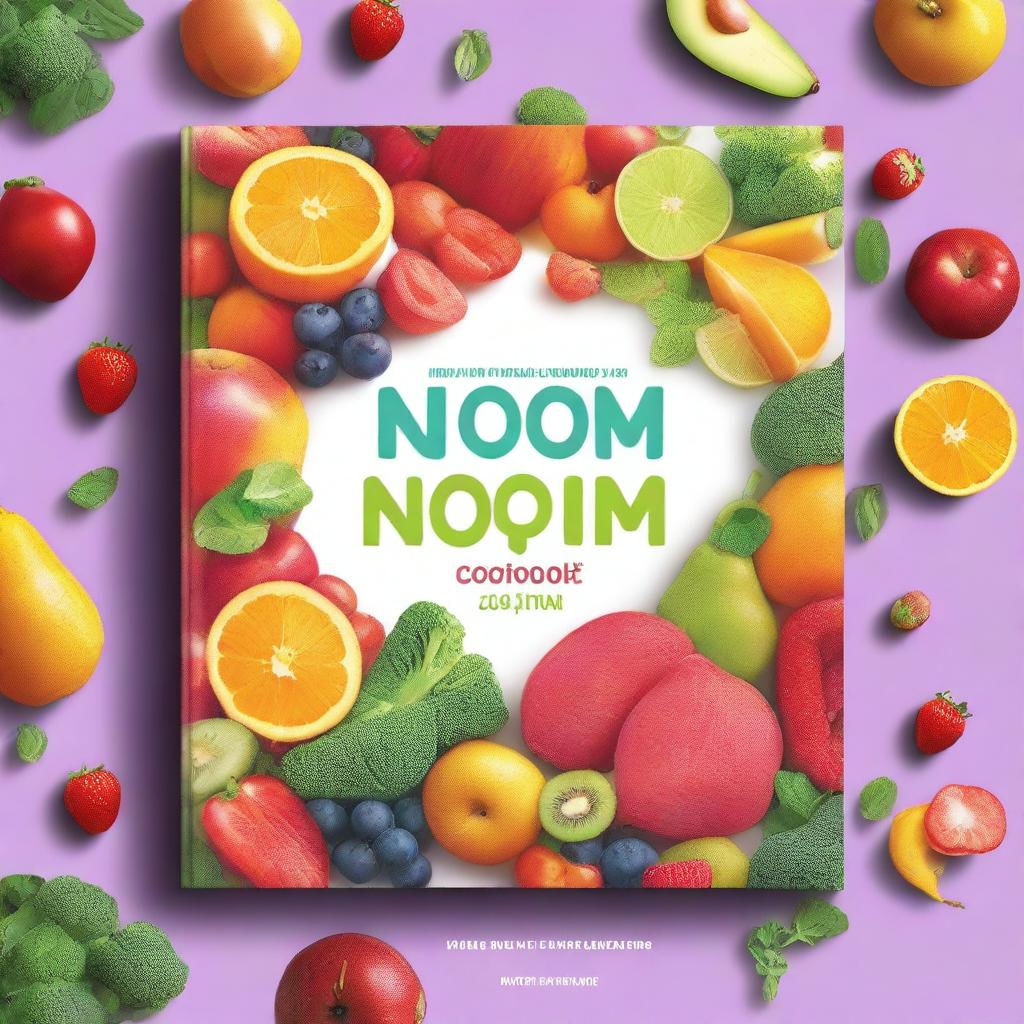 A high-quality digital art image of a cookbook titled 'Noom Diet Cookbook'