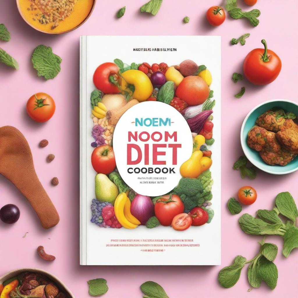 A high-quality digital art image of a cookbook titled 'Noom Diet Cookbook Recipes'