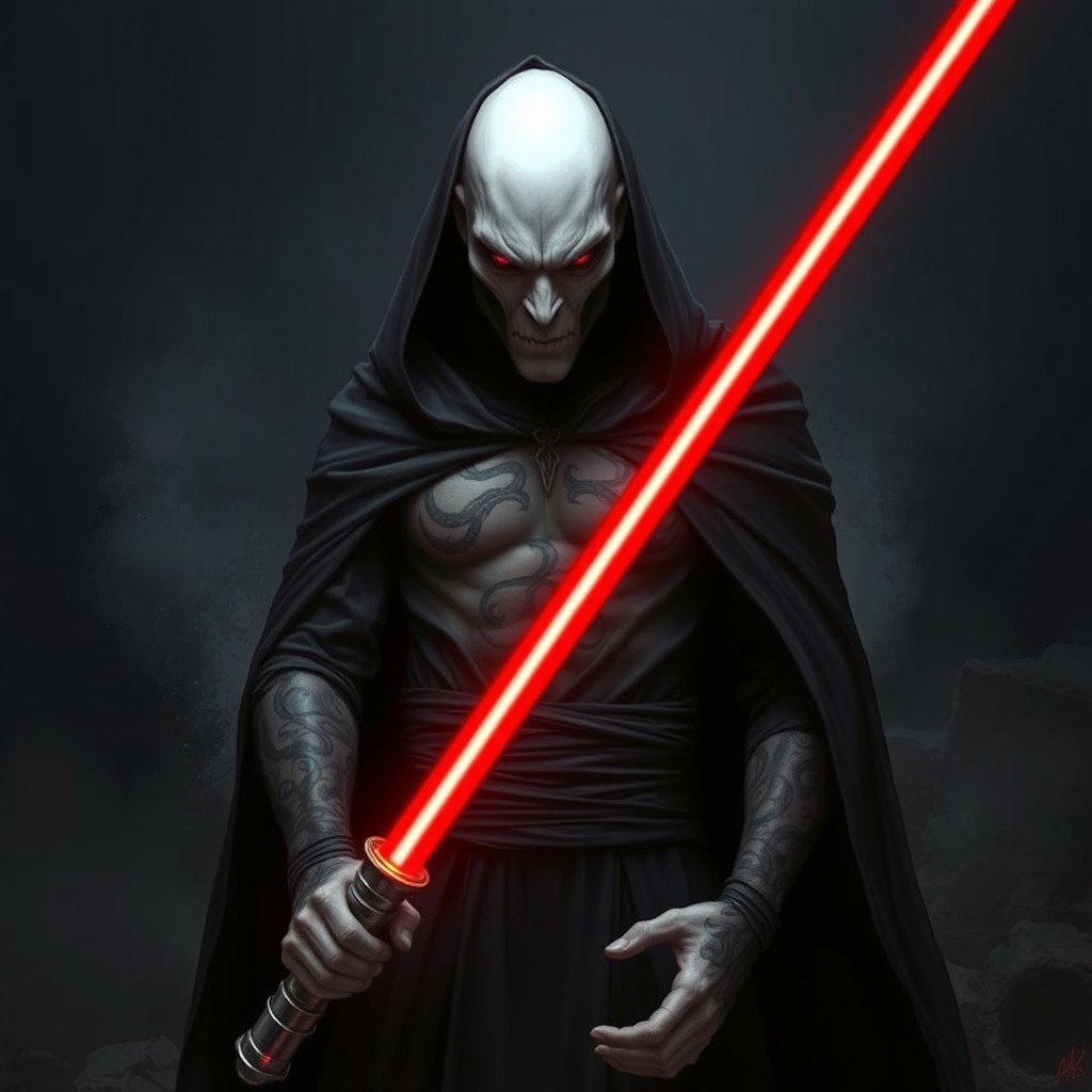 An enigmatic character with a pale white long face that exudes an air of mystery and intimidation