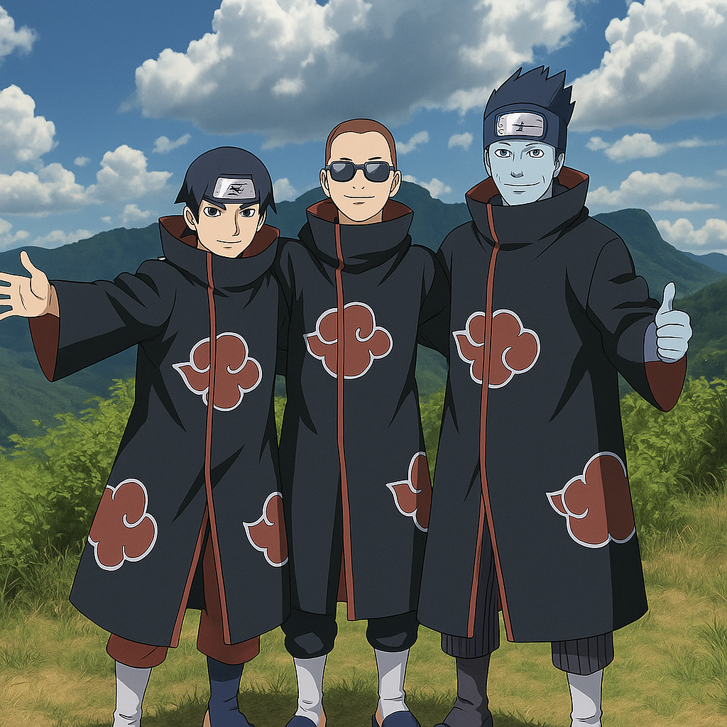 Turn this exact people into anime akatsuki heroes from the naruto anime
