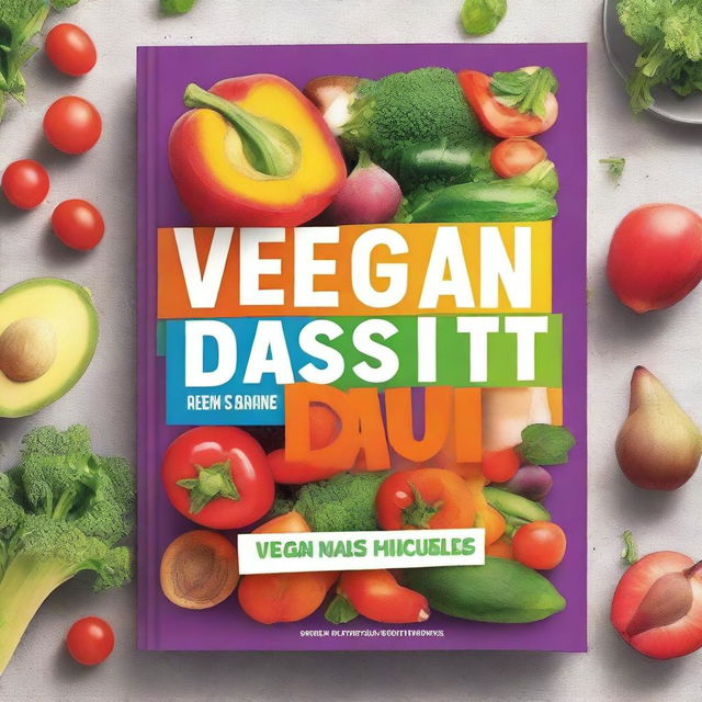 An image of a cookbook titled 'Vegan DASH Diet Cookbook' designed in the style of a high-quality digital art