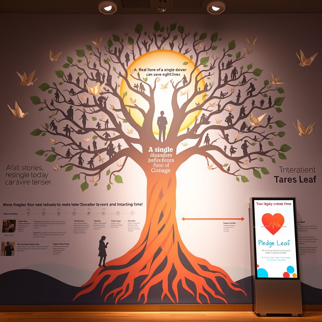 A visually striking depiction of a Tree of Life with roots intricately shaped like intertwined hands, symbolizing the connection between donors and recipients