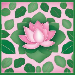 A green background featuring a pink lotus surrounded by small leaves, designed in a tile pattern.