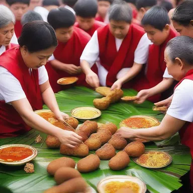 During the religious festival, devotees prepare vegetarian rissoles as an offering to the deity.