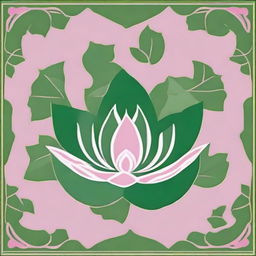 A green background featuring a pink lotus surrounded by small leaves, designed in a tile pattern.