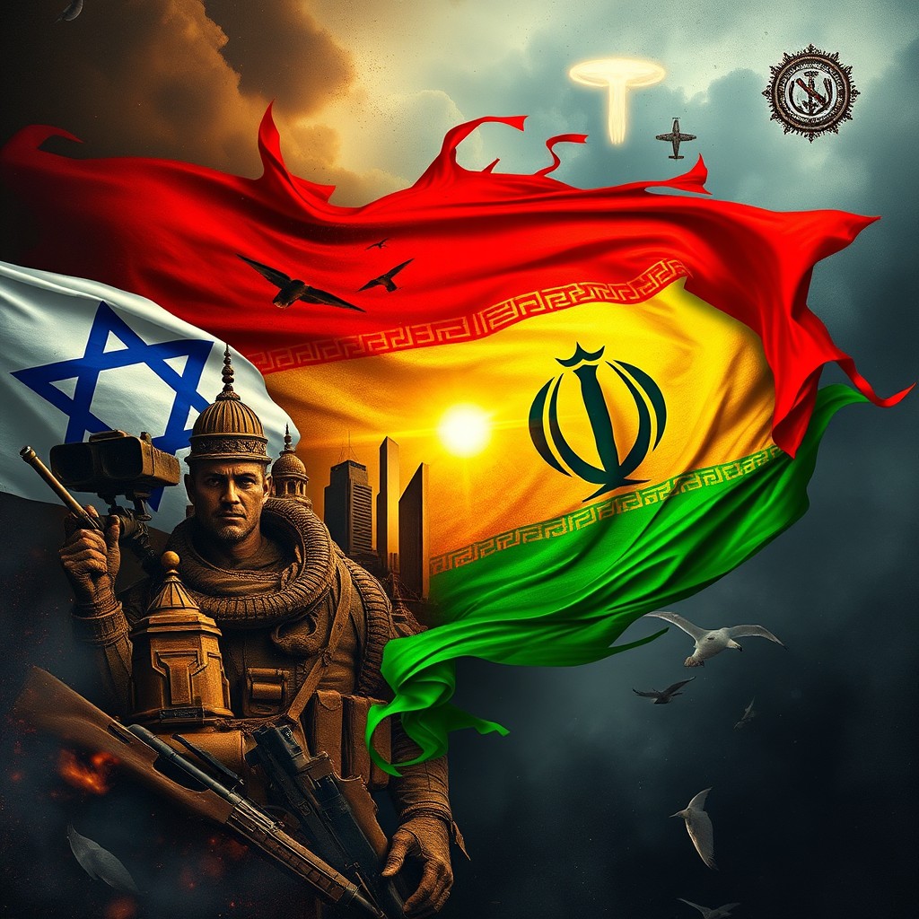 A dramatic and thought-provoking background depicting the Israel vs