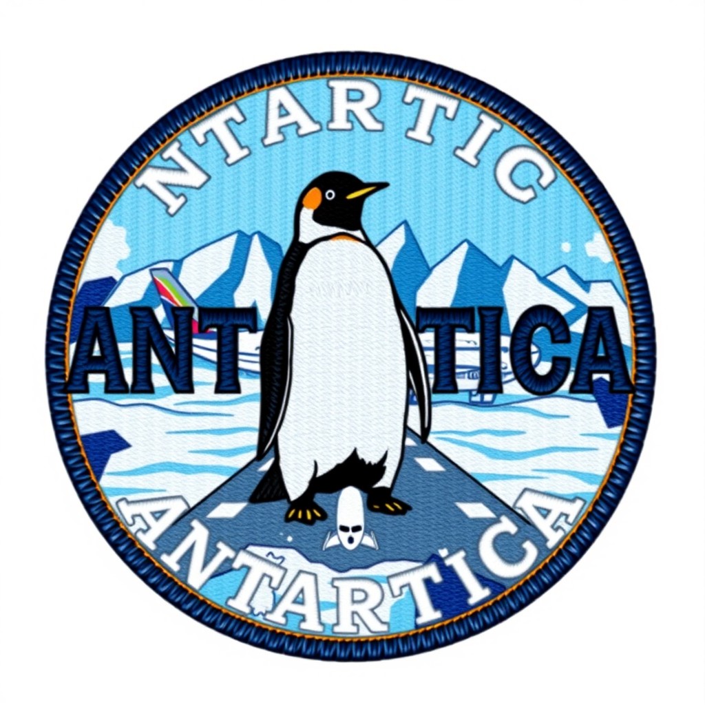 A vibrant and detailed military-style patch featuring the word 'Antártica' prominently displayed