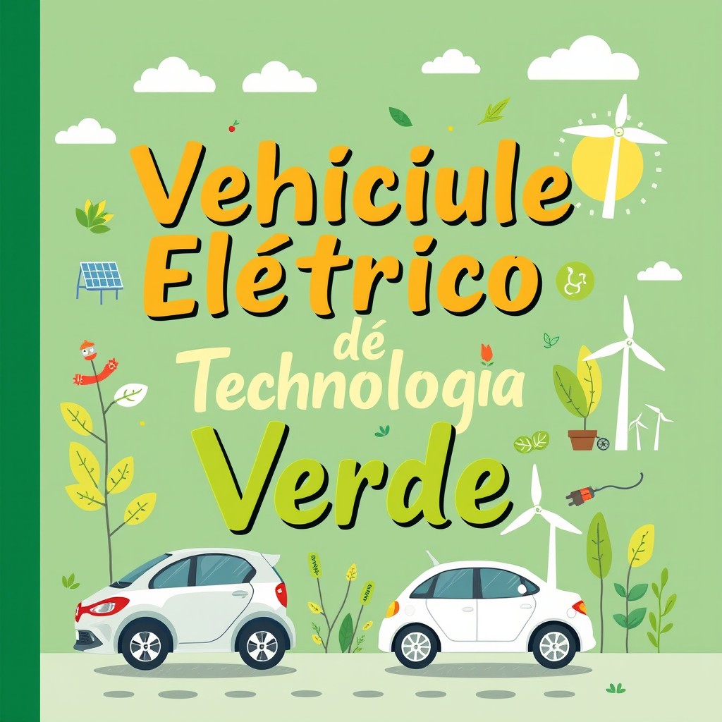 A cute and vibrant book cover design featuring images related to electric vehicles and green technology
