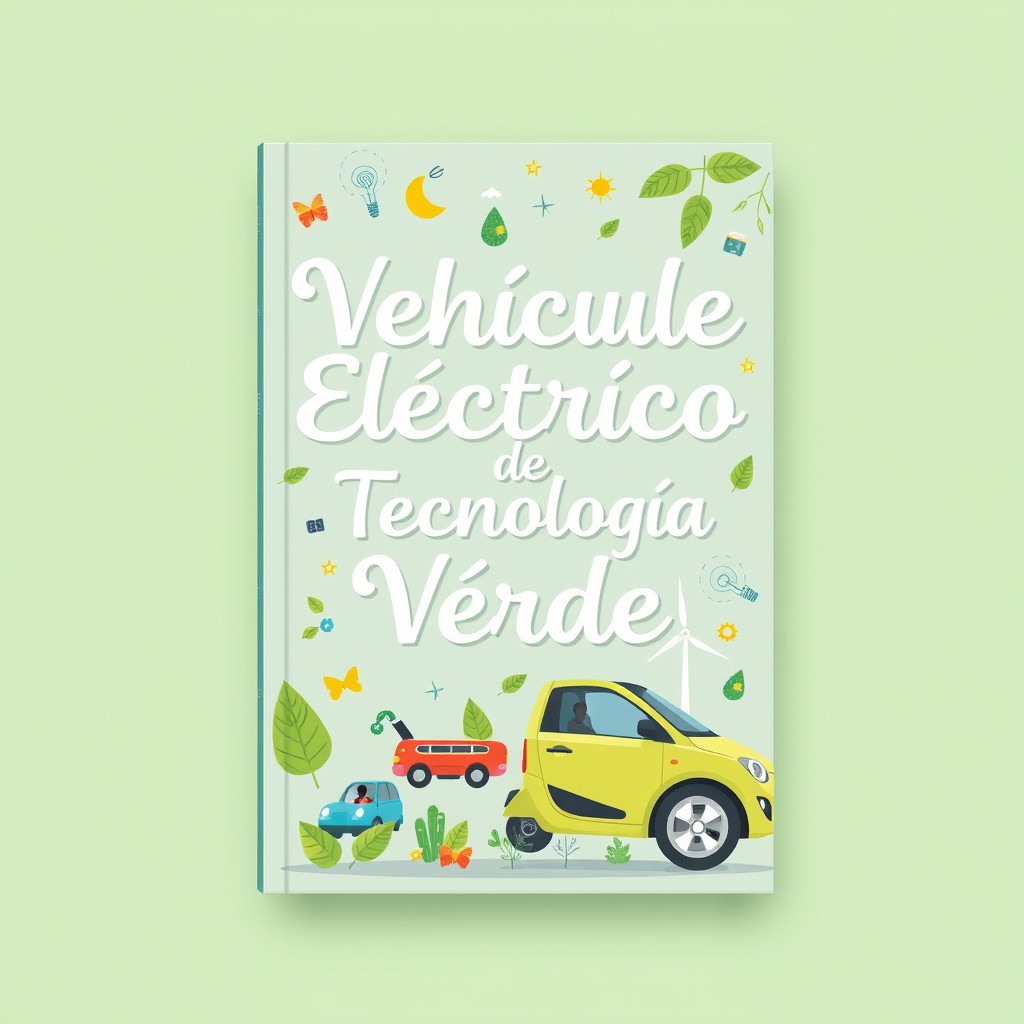 A charming and visually appealing book cover design featuring small illustrations related to electric vehicles and green technology