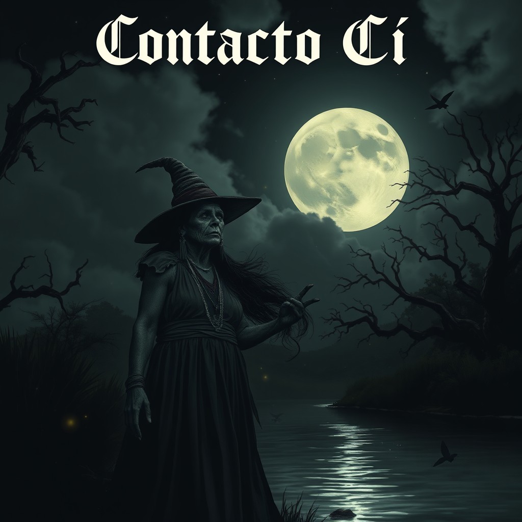 A dark and somber night scene under a haunting full moon in a foreboding natural setting