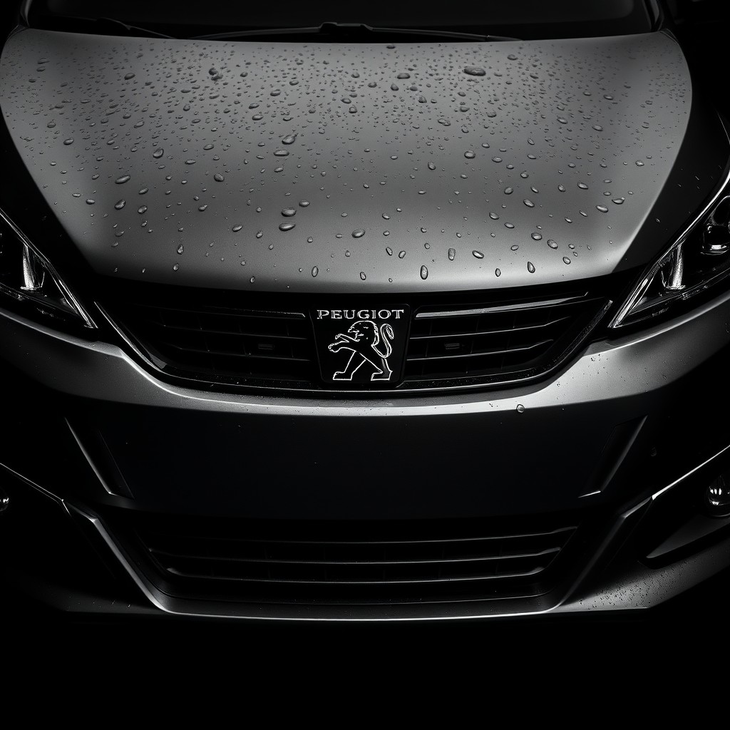 A close-up portrait of a 2023 Peugeot 208, focusing on the front face of the car