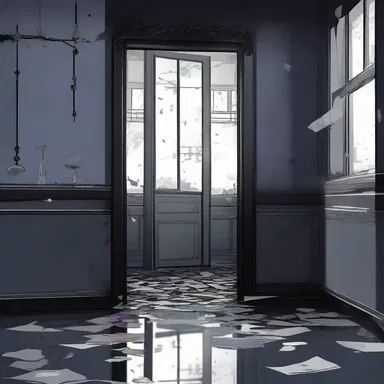 As the protagonist opened the door, they found a dark room filled with shattered mirrors and empty shabu vials, sending shivers down their spine.