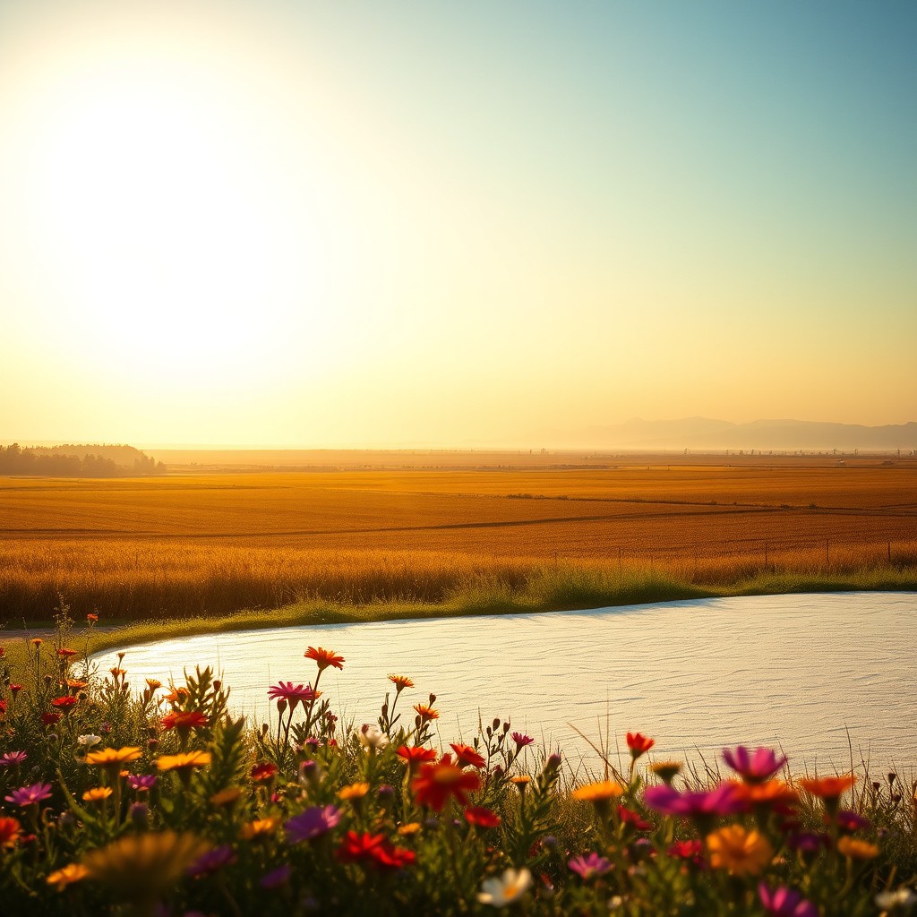 A serene and uplifting landscape depicting a sunrise over a beautiful rural setting, symbolizing the essence of 'Light and Salt' as referenced in Matthew 5:13-14