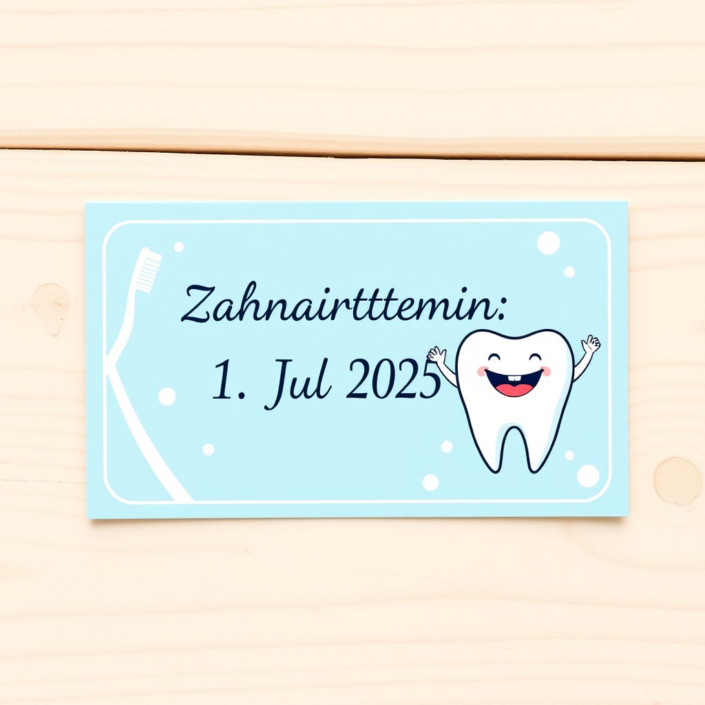 A dental appointment card with the date 1st July 2025