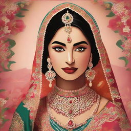 Animated image of a South Asian (Desi) bride dressed in traditional wedding attire, with vivid colors and intricate details.