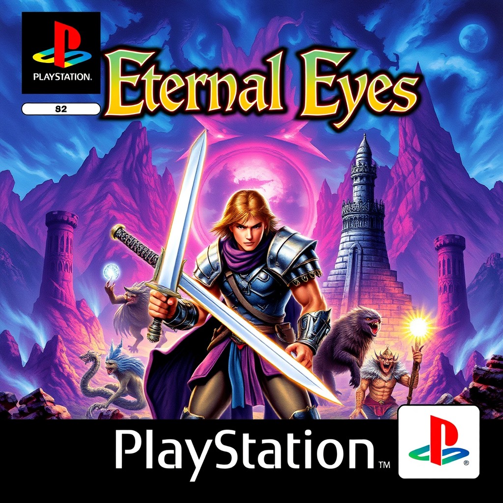 A captivating YouTube thumbnail for the game 'Eternal Eyes' on the PlayStation 1