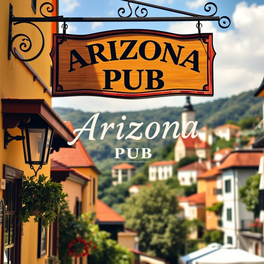 A vibrant and inviting image of a traditional pub sign with the text 'Arizona Pub' prominently displayed