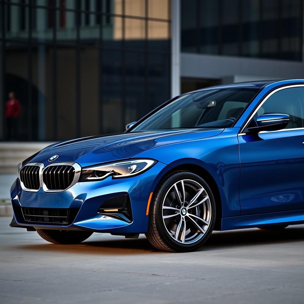 A stunning blue BMW 3 Series G20, showcasing its sleek curves and modern design