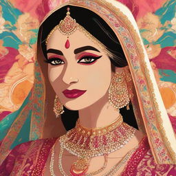 Animated image of a South Asian (Desi) bride dressed in traditional wedding attire, with vivid colors and intricate details.