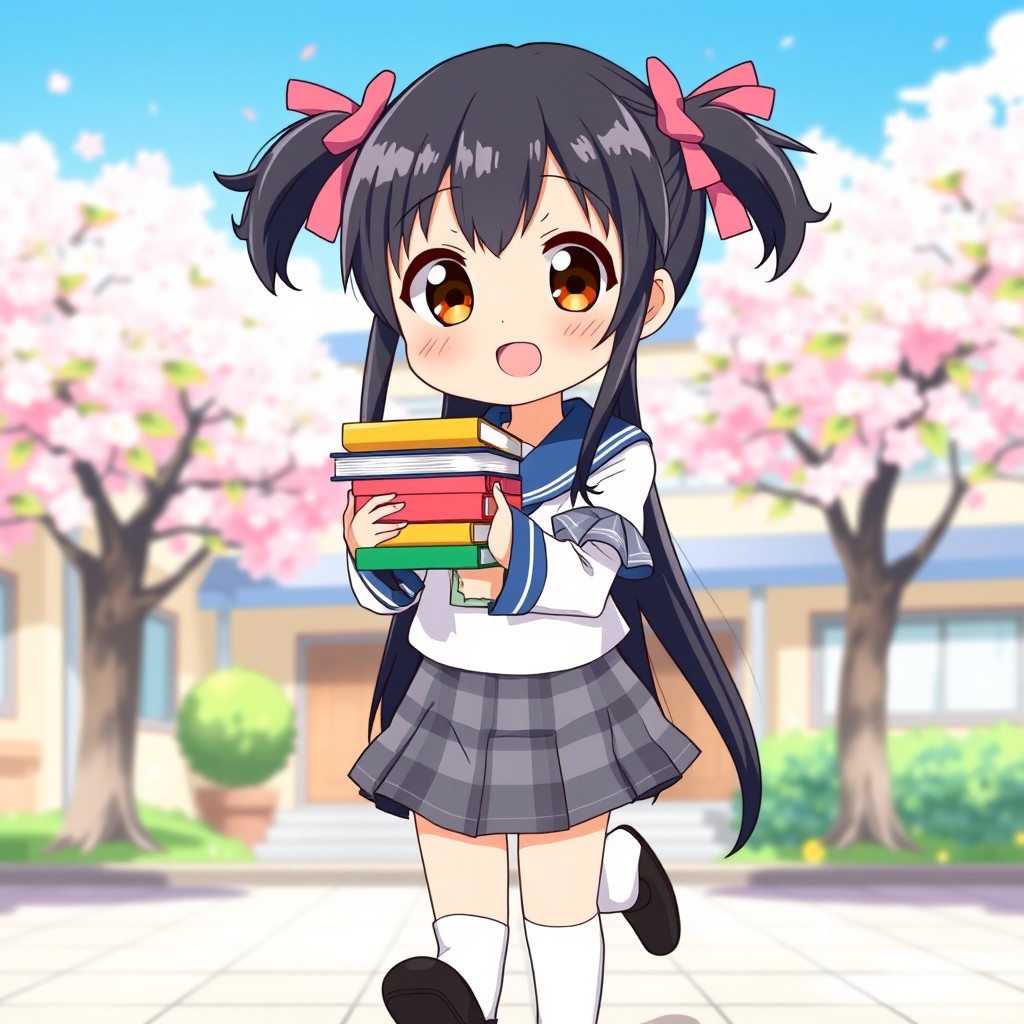A cute anime schoolgirl, portrayed as cheerful and full of energy