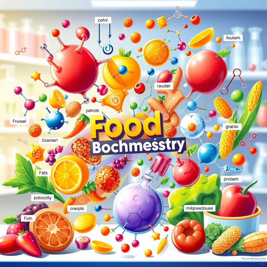 A visually appealing illustration depicting the intricate world of food biochemistry