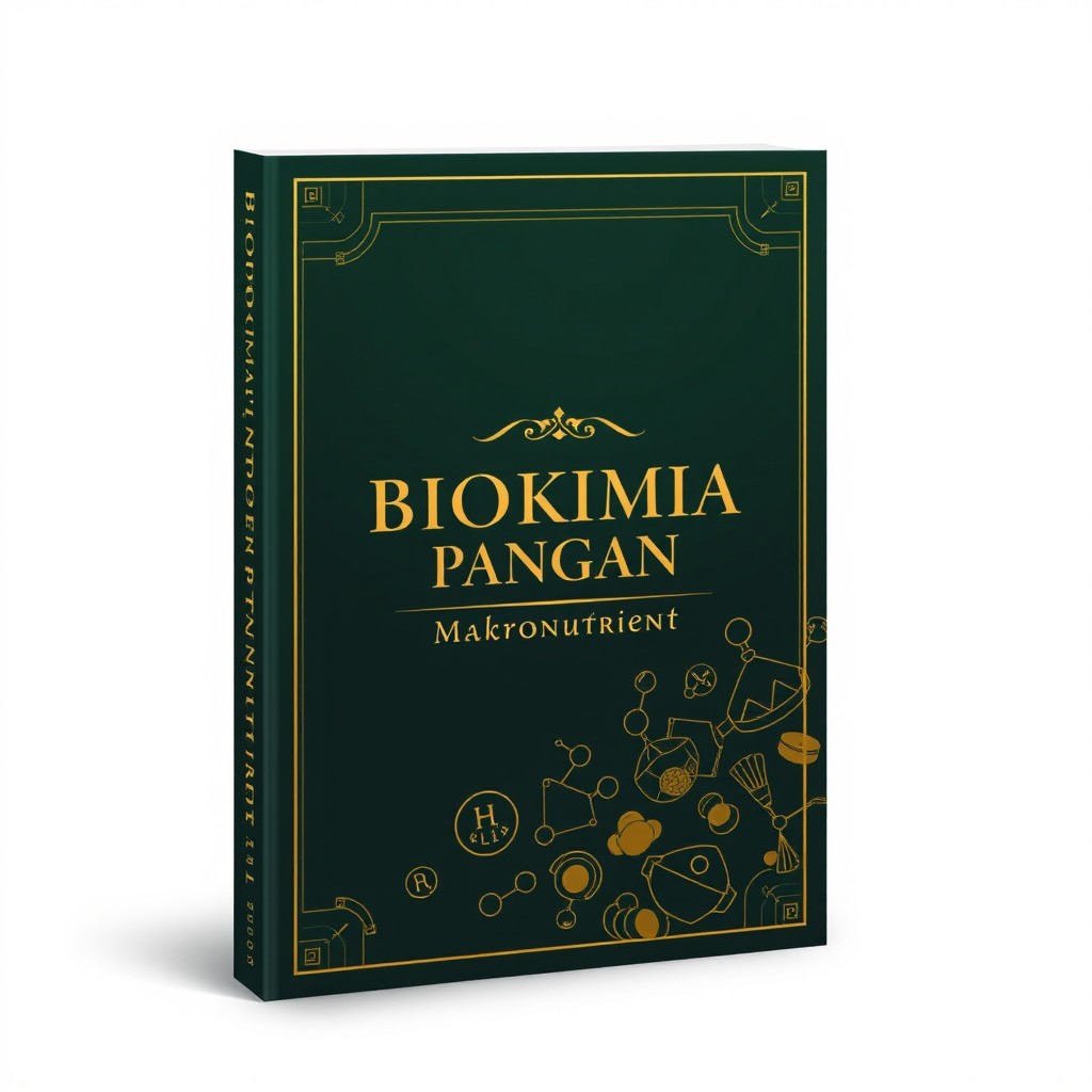 An elegant book cover design for a title 'Biokimia Pangan: Makronutrient'