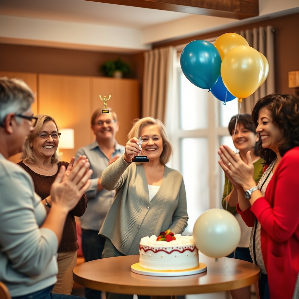 A warm and inviting scene of a supportive environment where people celebrate small achievements